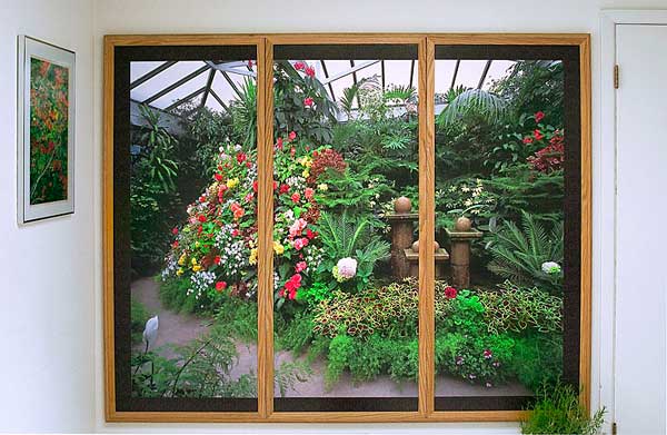 Tall Greenhouse triptych in an Oak frame